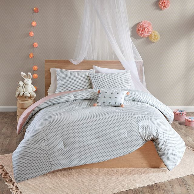 Olliix by Mi Zone Kids Aurora Blush Twin Cotton Reversible Comforter Set-1