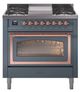 Ilve® Nostalgie II Noblesse 36'' Blue Gray Pro Style Dual Fuel Range with Copper Trim-0