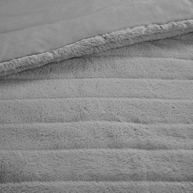 Olliix by Madison Park Amara Grey Full/Queen Faux Fur Comforter Set-3
