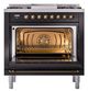 Ilve® Nostalgie II Noblesse 36'' Glossy Black Pro Style Dual Fuel Range with Burnished Trim-1