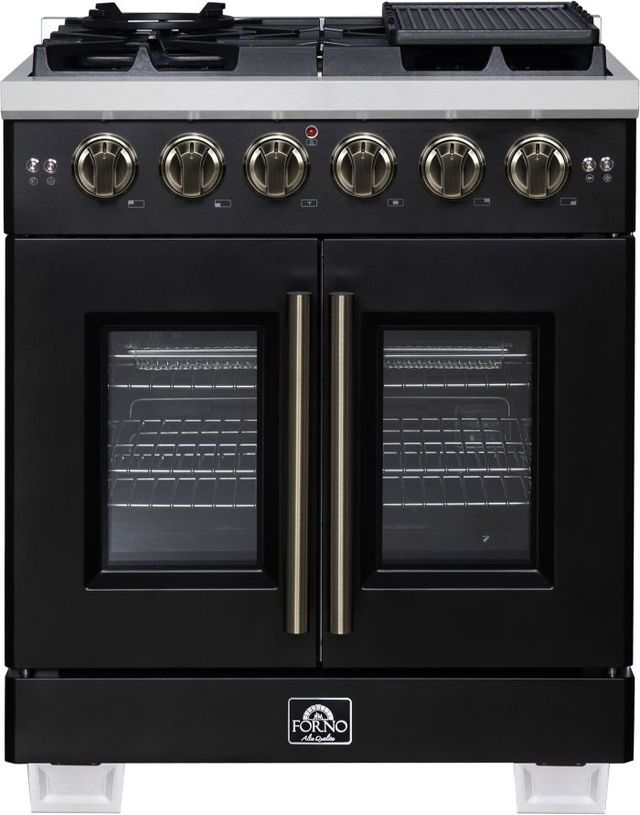 FORNO® Capriasca Series Alta Qualita 30" Black Pro Style Gas Range-0