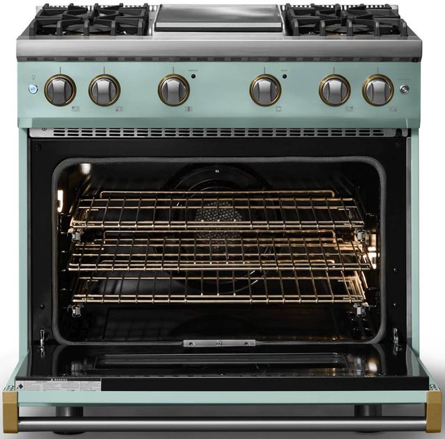 Viking® 5 Series 36" Splash Pro Style Gas (LP) Range with Brushed Brass Trim-1