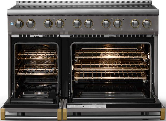 Viking® 5 Series 48" Damascus Gray Pro Style Induction Range with Brushed Brass Trim-1