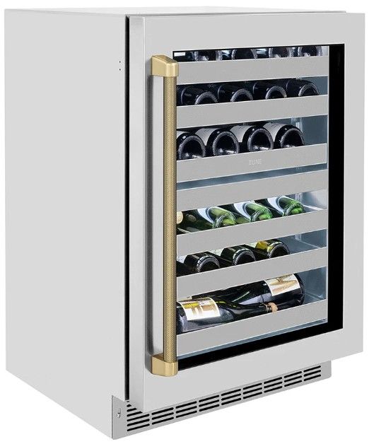 ZLINE Autograph Edition Touchstone 24 " 4.8 Cu. Ft. Stainless Steel Dual Zone with Glass Door and Champagne Bronze Helix Handle -3