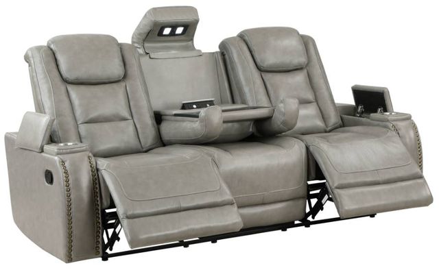 New Classic® Home Furnishings Breckenridge Light Gray Dual Manual Reclining Sofa -3
