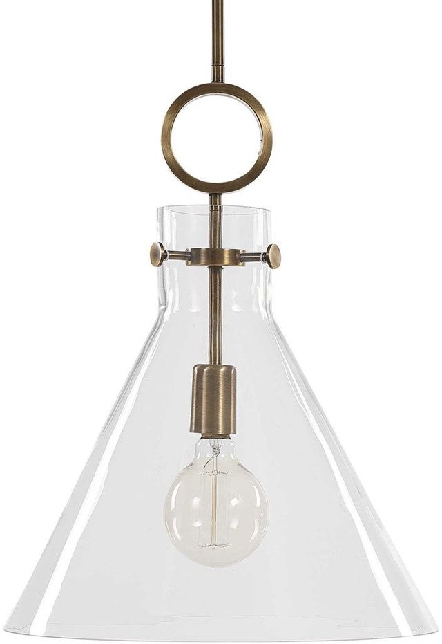Uttermost® Imbuto Aged Brass Funnel Glass 1-Light Pendant-4
