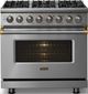 Viking® 5 Series 36" Stainless Steel Pro Style Dual Fuel (NG) Range with Brushed Brass Trim-2