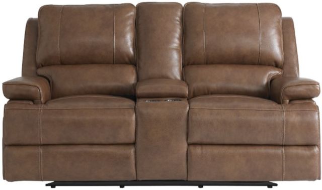 Bassett® Furniture Club Level Parsons Umber Leather Power Reclining Loveseat with Console-1