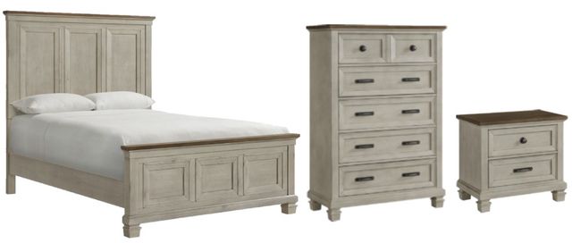 Elements International Farmington 3-Piece Medium Brown/Washed Stone Queen Panel Bedroom Set-0
