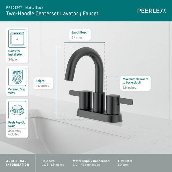 Peerless Precept® Matte Black 2-Handle Centerset Lavatory Faucet-4