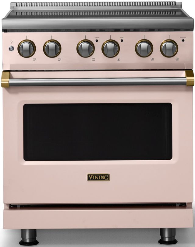 Viking® 5 Series 30" Blush Pro Style Electric Range with Brushed Brass Trim-0
