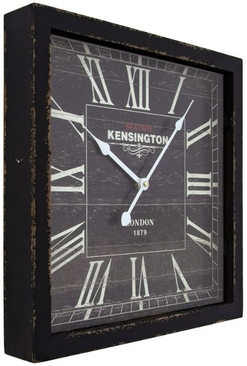 YHD Distressed Black Square Wooden Wall Clock-2