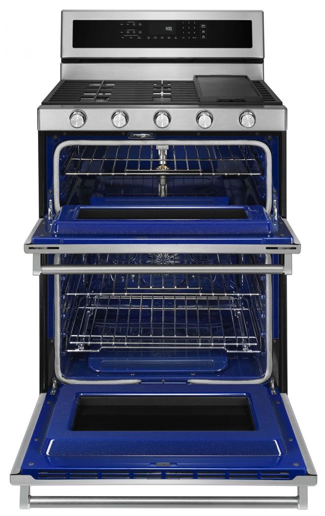 KitchenAid® 30" Stainless Steel Freestanding Gas Double Oven Range-2