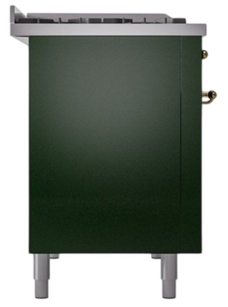 Ilve® Nostalgie II Noblesse 48'' Emerald Green Pro Style Dual Fuel Range with Brass Trim-2