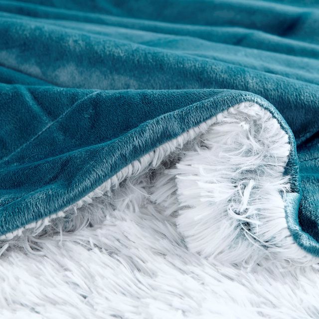 Olliix by Intelligent Design Emma Teal Faux Fur Throw-1
