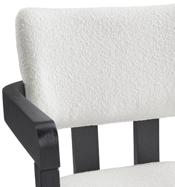 Elements International Portland Black/Snow White Upholstered Dining Arm Chair-3