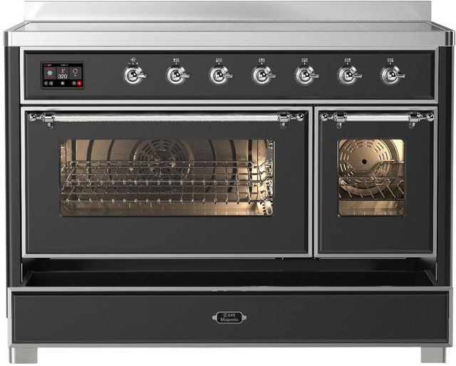 Ilve® Majestic III 48" Graphite Matte Pro Style Induction Range with Triple Glass Door and Chrome Trim-2