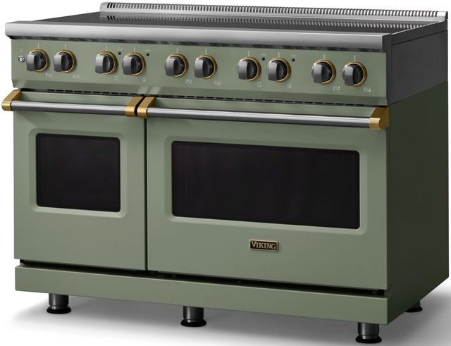 Viking® 5 Series 48" Eucalyptus Pro Style Induction Range with Brushed Brass Trim-2