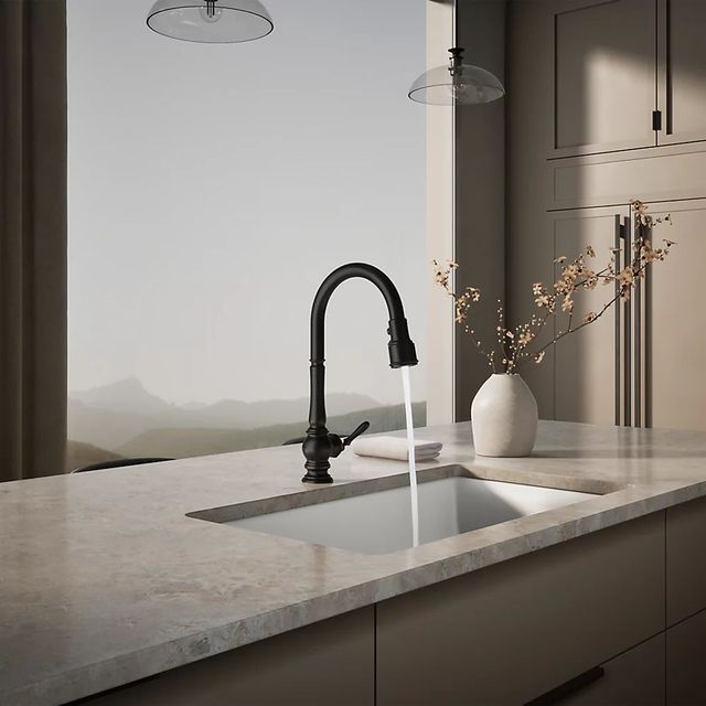 KOHLER® Artifacts® Matte Black Touchless Kitchen Sink Faucet with 3-Function Sprayhead-3
