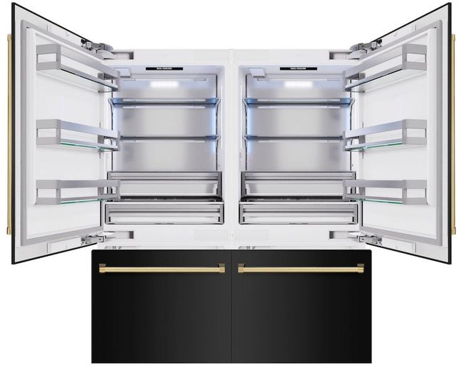 ZLINE Autograph Edition 72" 39.6 Cu. Ft. Black Stainless Steel Built-In French Door Refrigerator with Water Dispensers, Ice Makers, and Polished Gold Accents-1
