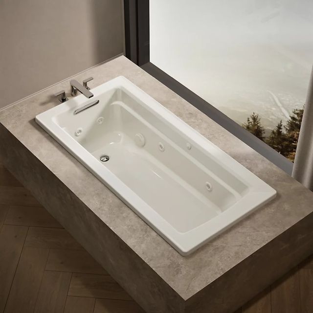 KOHLER® Archer® Biscuit 66" x 32" Drop-In Heated Whirlpool Bath-2