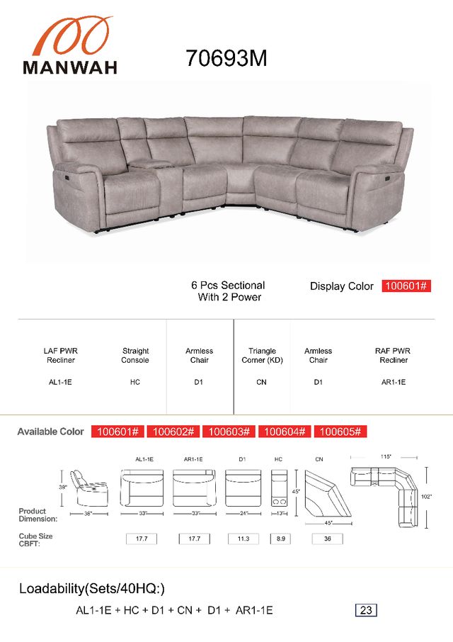 Caymen 6 Piece Power Sectional-1