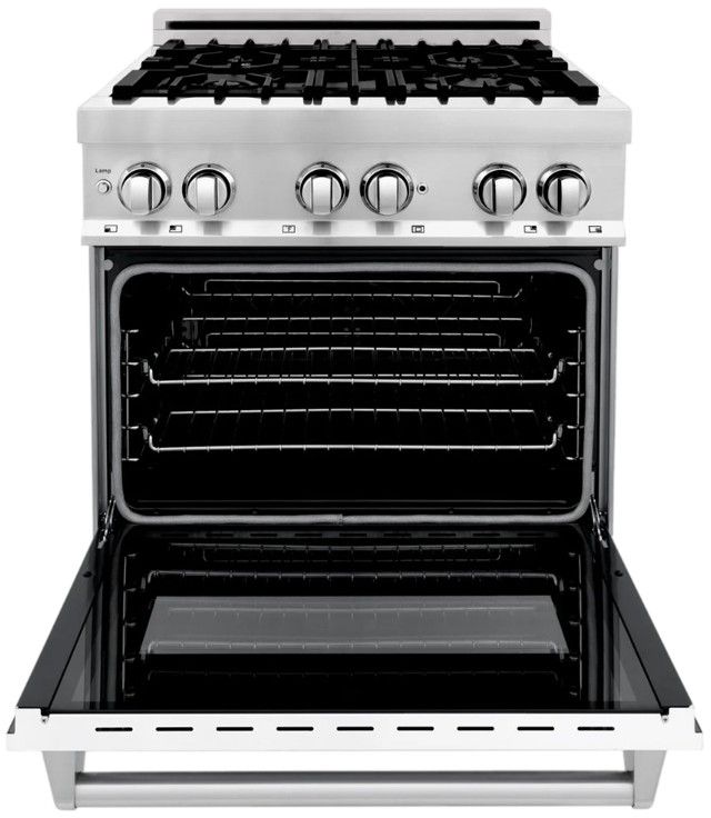 ZLINE 30" Stainless Steel Pro Style Dual Fuel Range with White Matte Door-1