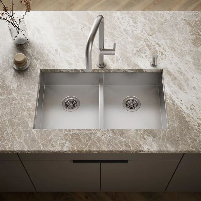 KOHLER® Vault™ Stainless Steel 33" Top/Undermount Double-Bowl Kitchen Sink-1