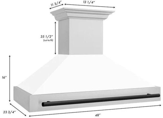 ZLINE Autograph Edition 48" Stainless Steel Wall Mounted Range Hood with White Matte Shell and Matte Black Handle-2