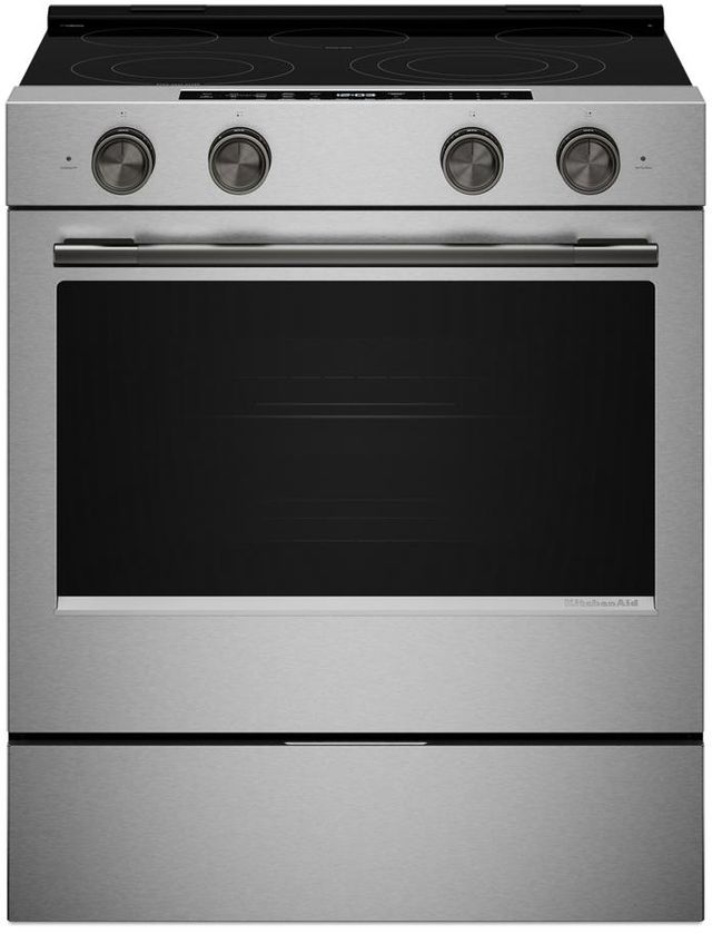 KitchenAid® 30" PrintShield™ Stainless Steel Slide-In Electric Range with Two Even-Heat™ Hyper Elements and Convection Cooking Modes-1