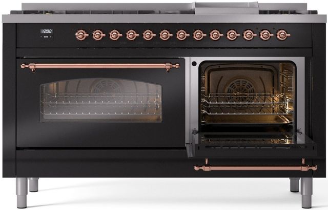 Ilve® Nostalgie II Series 60" Glossy Black Pro Style Dual Fuel Range-3