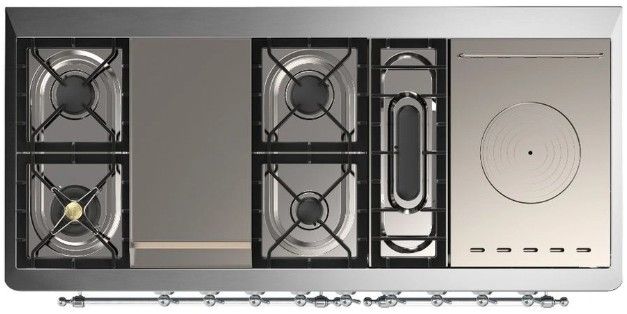 Ilve® Majestic III 60" Custom Pro Style Dual Fuel Natural Gas 7 Burner Range with Solid Door and Chrome Trim-2
