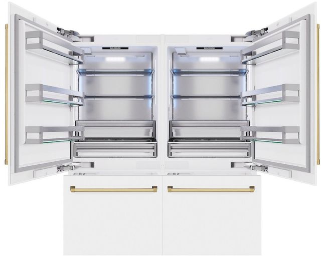 ZLINE Autograph Edition 72" 39.6 Cu. Ft. White Matte Built-In French Door Refrigerator with Water Dispensers, Ice Makers, and Polished Gold Accents-1
