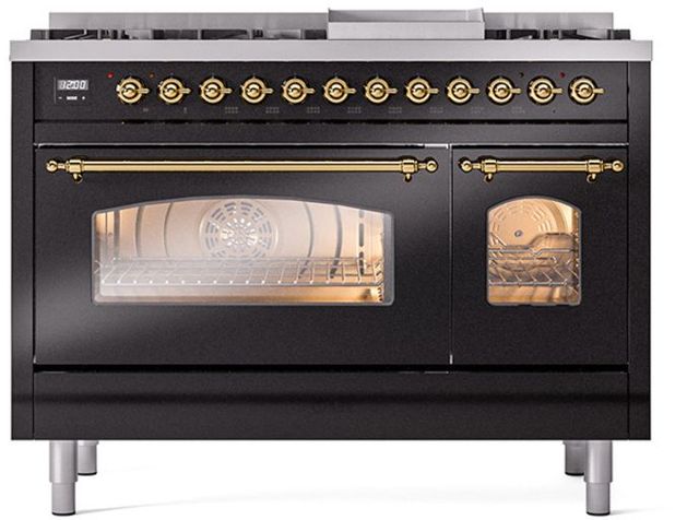 Ilve® Nostalgie II Series 48" Glossy Black Pro Style Dual Fuel Range-1