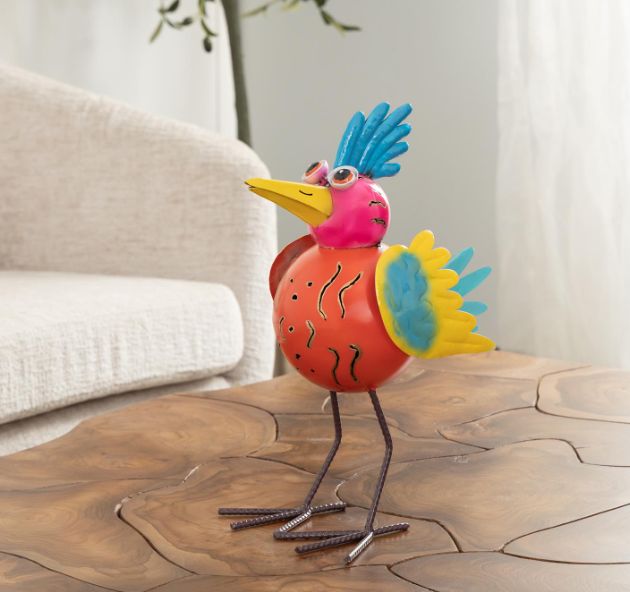 Deco Marche Multi-Colored Bird Decorative Garden Sculpture with Gold Accents and Abstract Cutouts-1