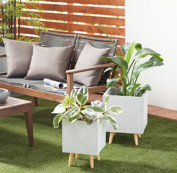 Deco Marche Gray Ceramic Indoor Outdoor Planter with Wood Tripod Legs-1