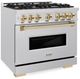 ZLINE Classic Autograph Edition 36" Satin Stainless Steel Pro Style Gas Range with Polished Gold Accents-2