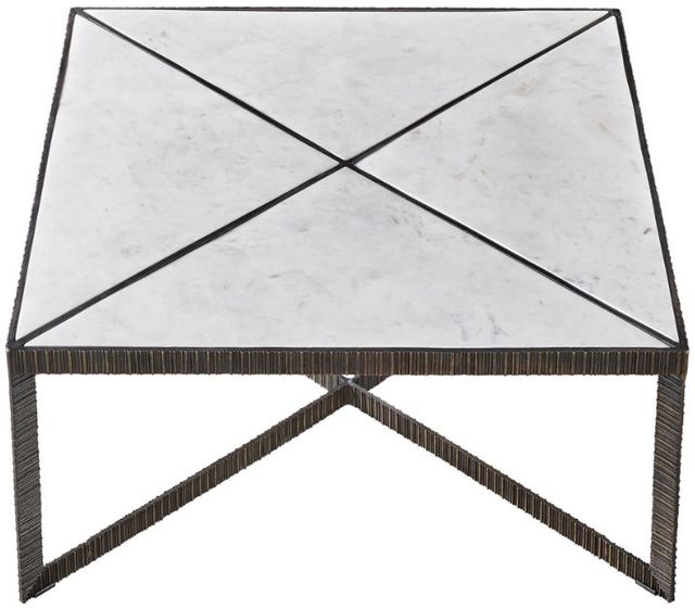 Universal Explore Home™ Abstraction White Cocktail Table with Aged Bronze Base-3