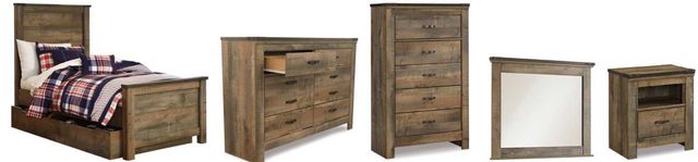 Signature Design by Ashley® Trinell 5-Piece Brown Twin Storage Panel Bed Set-0