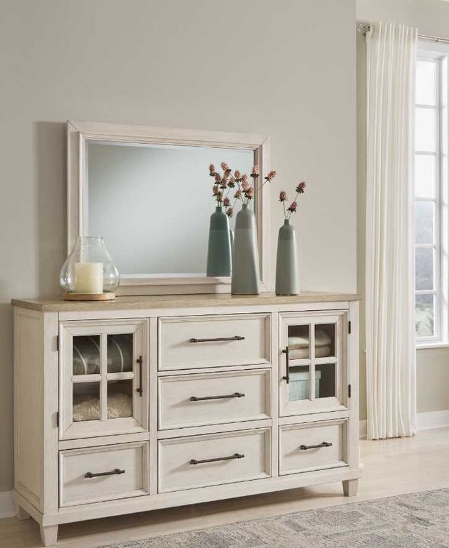 Benchcraft® Shaybrock Antique White/Brown Dresser and Mirror-2
