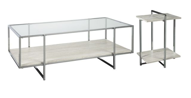 Signature Design by Ashley® Bodalli 2-Piece Chrome/Ivory Living Room Table Set-0