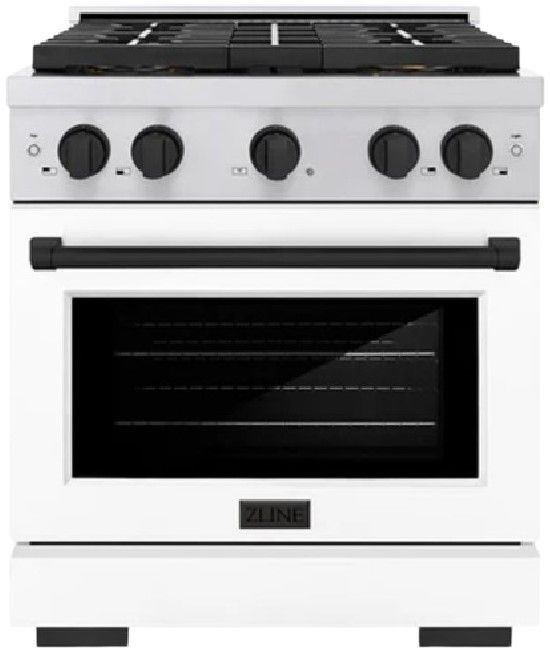 ZLINE Paramount 30" 4.2 cu. ft. Satin Stainless Steel with White Matte Door Paramount Dual Fuel Range with 4 Burner DuoPro™ Cooktop and Electric Convection Oven with Matte Black Accents-0
