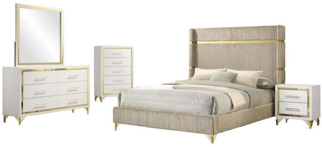 Coaster® Lucia 5-Piece Beige/White Eastern King Bedroom Set-0
