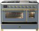 Ilve® Majestic III 48" Blue Gray Pro Style Dual Fuel Liquid Propane Range with Triple Glass Door and Brass Trim-1