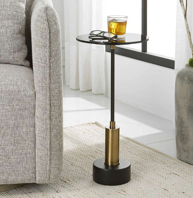 Uttermost® Spector Black Glass Top Accent Table with Brushed Brass Accents-1