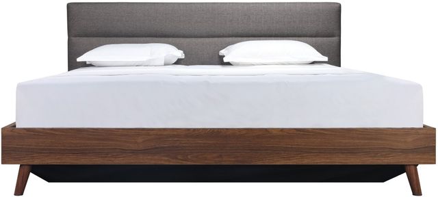 Mazin Furniture Fletcher Faux Walnut/Gray King Upholstered Platform Bed with Lift Storage-1