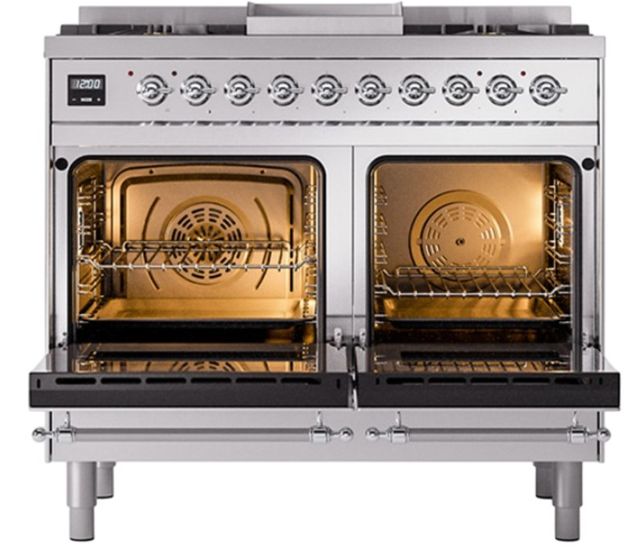 Ilve® Nostalgie II Noblesse 40'' Stainless Steel Pro Style Dual Fuel Range with Chrome Trim-1