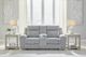 Benchcraft® Buntington Pewter Double Manual Reclining Loveseat with Console-4