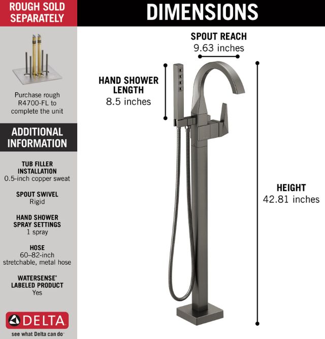 Delta Trillian® Lumicoat® Black Stainless Floor Mount Tub Filler Trim-3