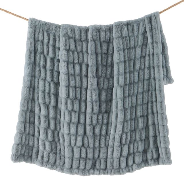 HiEnd Accents Ruched Rabbit Aegean Double-Sided Throw Blanket-0